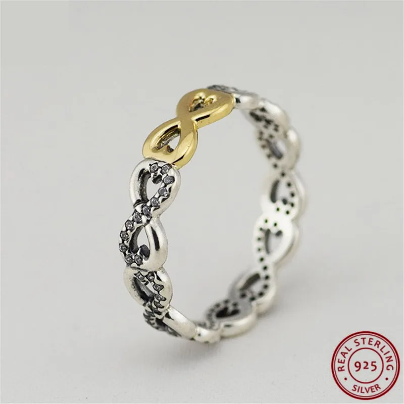 

Mother's Day Gift Two Tones (100% 925 Sterling Silver & Real 14ct Gold ) Infinite Love Stackable Rings for Women Jewelry FLR048K