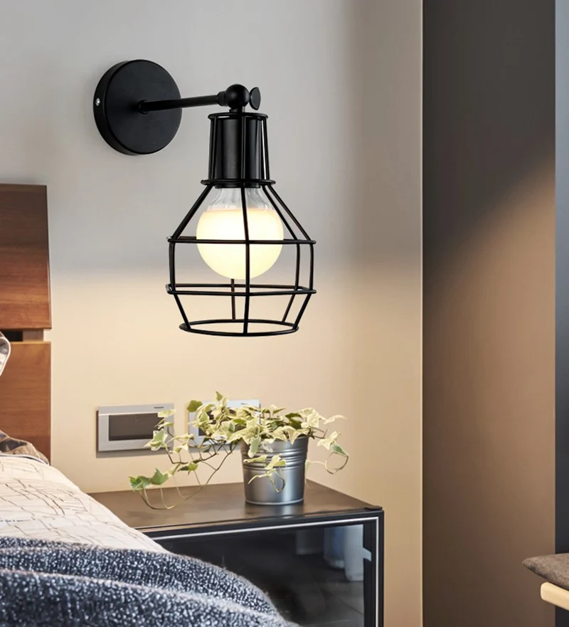 Vintage American E27 LED Wall Lamp Iron Cage Wall Lights Restaurant Corridor Balcony Retro Indoor Home Decor Lighting Fixture (3)