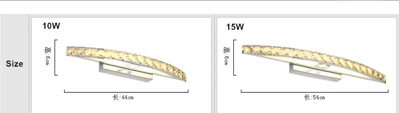 10 Вт 15 Вт Водонепроницаемый светодиодный Ванная комната косметическое зеркало с украшением в виде кристаллов настенный светильник зеркало светильник из нержавеющей стали бра в помещении с украшением в виде кристаллов зеркальный настенный светильник 44/54 см