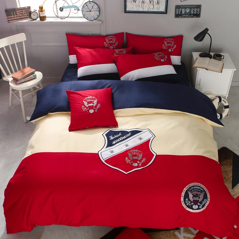 

2018New cotton twill embroidery Bedclothes Luxury Duvet/Quilt Cover Bed Linen sheet set 4 Pieces Bedding Sets