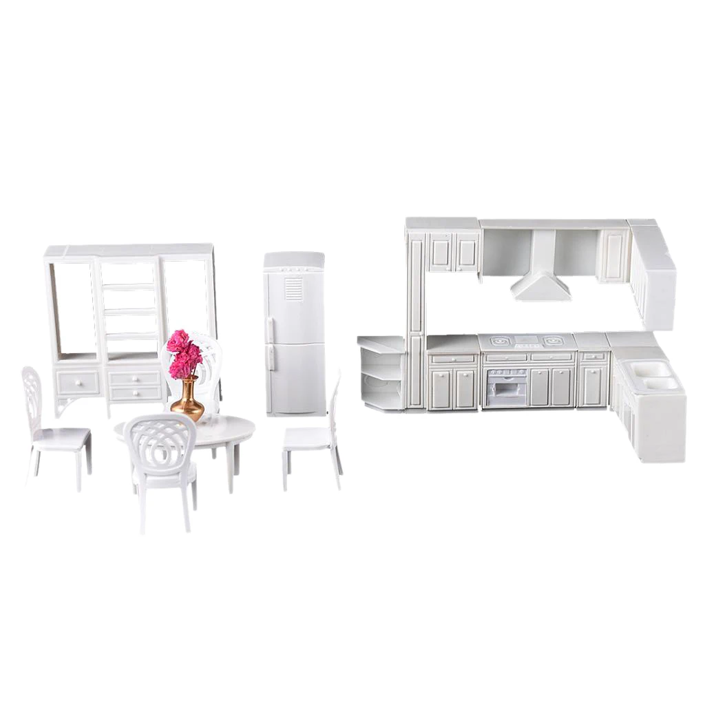 9Pcs/Set 1:25 Scale Modern Style Kitchen Furniture Set Model Building Kits DIY Dining Room Miniatures Layout