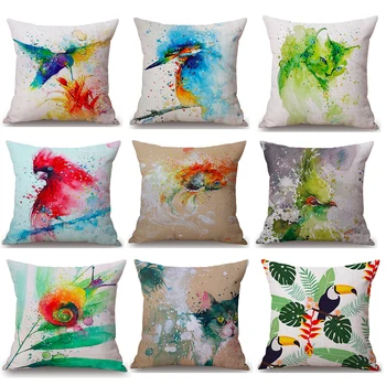 

Watercolor Bird Cat Flower Neck Body Pillowcase Linen Bed Pillows Cover Couch Seat Cushion Throw Pillow Home Decoration Gift