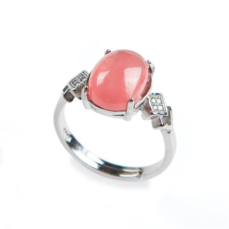 

Adjuestable 925 Sterling Silver Ring Women Lady Charming Natural Red Rhodochrosite Stone Unique Ring 12*8*6mm