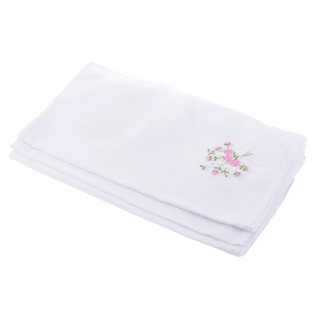 Wholesale 12 Vintage Women Lady's Flower Embroidery Cotton Pocket Square Handkerchiefs Party White Hanky