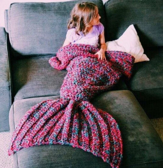 wool knitted Mermaid Tail blanket Handmade children mermaid blanket