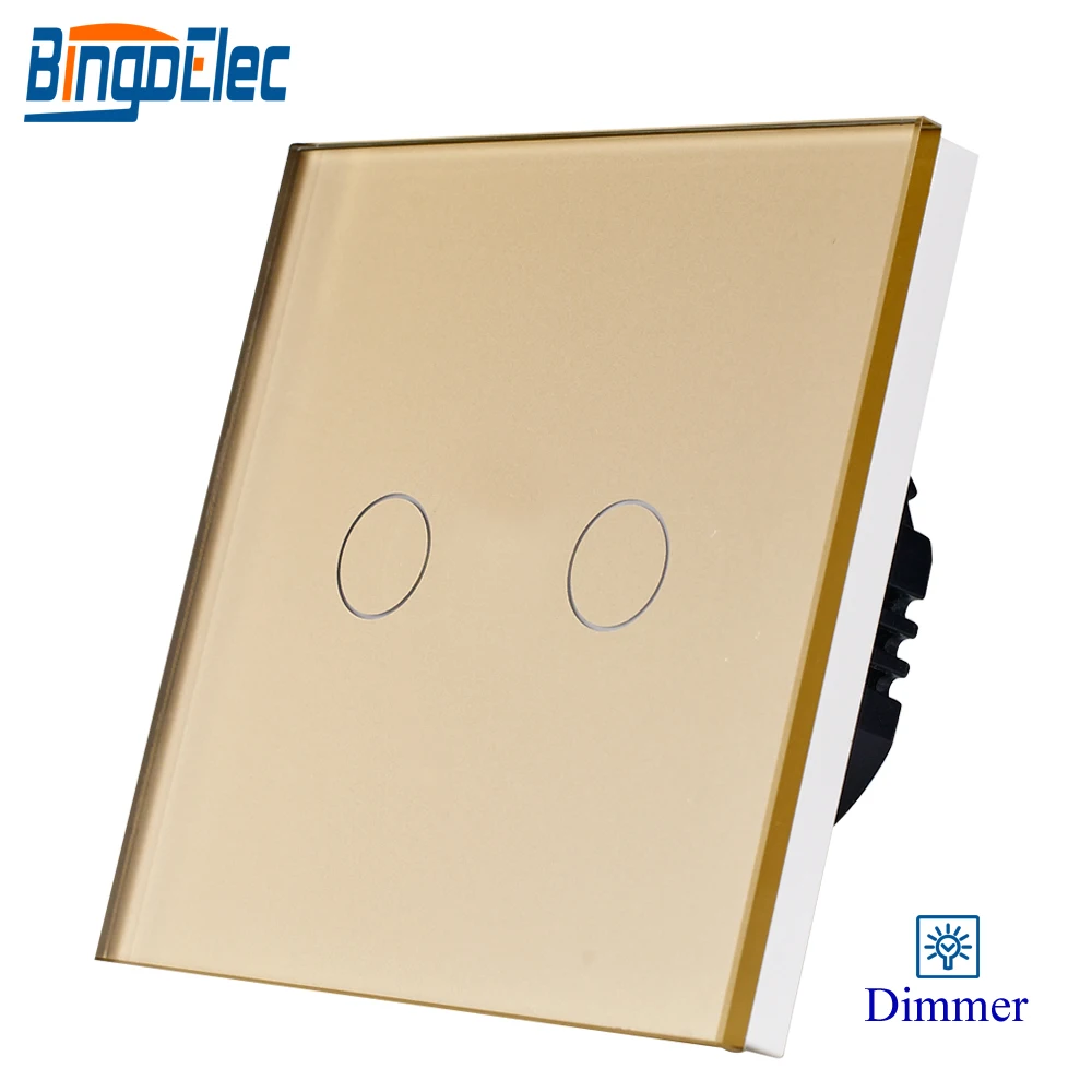 2gang 1way 700W touch dimmer switch,golden crystal toughened glass