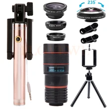 Универсальные зажимы 8X Телеобъектив зум-объектив 235 градусов рыбий глаз широкоугольный телескоп макро-линзы для смартфона с селфи-палкой