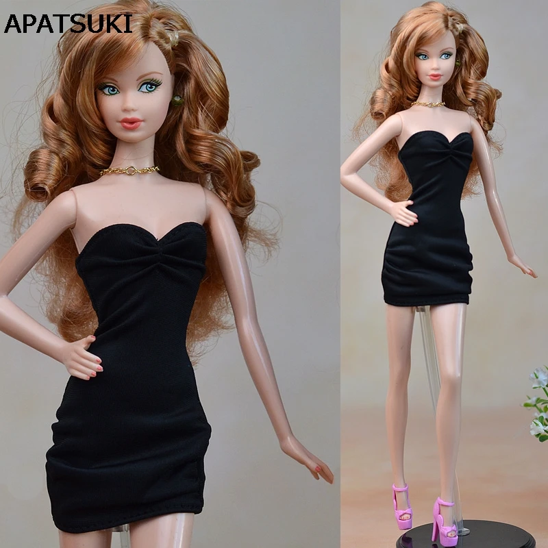 Black Little Dress For Barbie Doll Sexy Off Shoulder One Piece Evening 