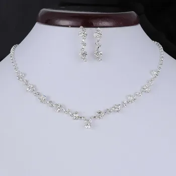 

Fashion Silver Color Crystal Tennis Choker Necklace Set Earrings Factory Price Wedding Bridal Bridesmaid African Jewelry Sets