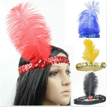 

New Children's Holiday Decoration Feather Headband Flapper Sequin Headpiece Costume Head Band Children's Birthday Party Favor