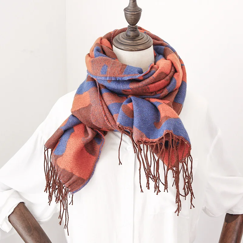 Камуфляжный шарф унисекс с кисточками мягкие шарфы Модные клетчатые шали осенние кашемировые шарфы для женщин/мужчин