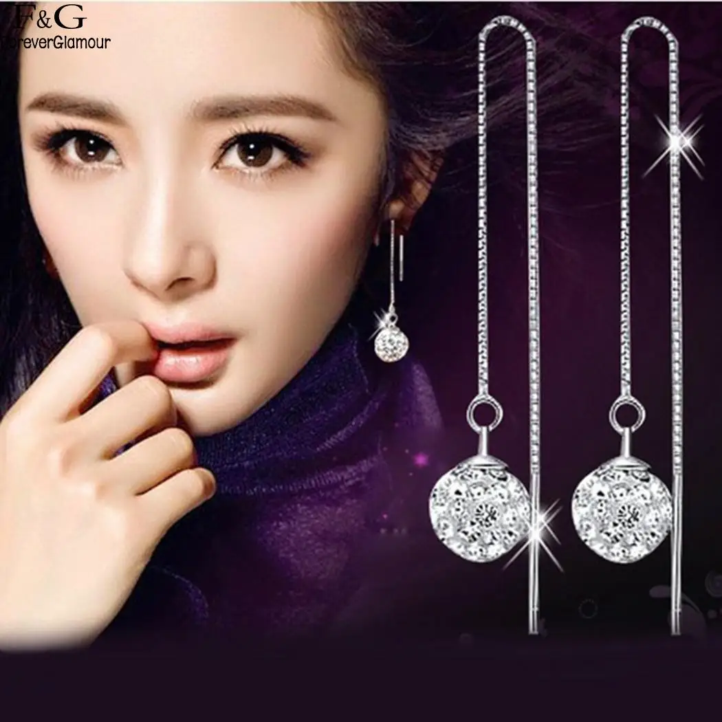 Rhinestone Elegant Ball Women Pierced Ear Line Dangle Long Earringsin Drop Earrings from