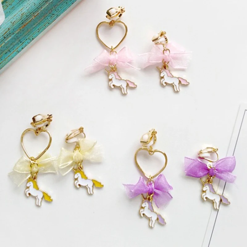 

New Creative Japanese And Korean Simple Bow Heart-Shaped Earrings Unicorn Best Jewelry For Ladies