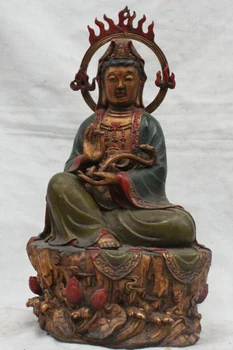 

song gem S1984 12" Chinese Buddhism Fengshui Bronze Seat Guan Quan Statue