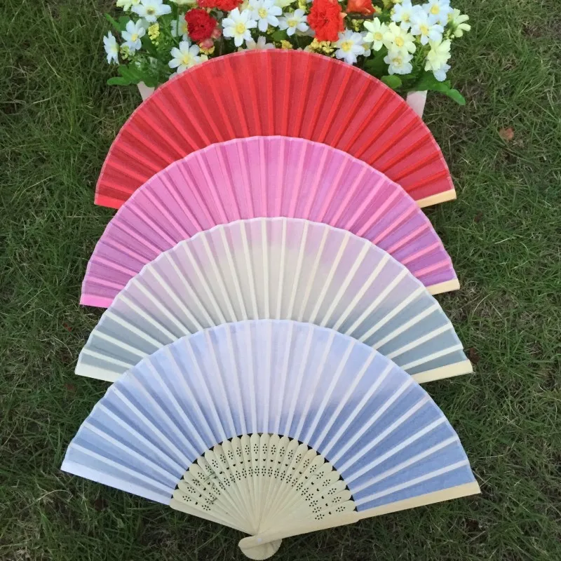 

Free shipping 50pcs/lot White/beige/Pink/red colors Folding Silk Hand Fan with Organza Gift bag for Wedding Favor & Party Gift