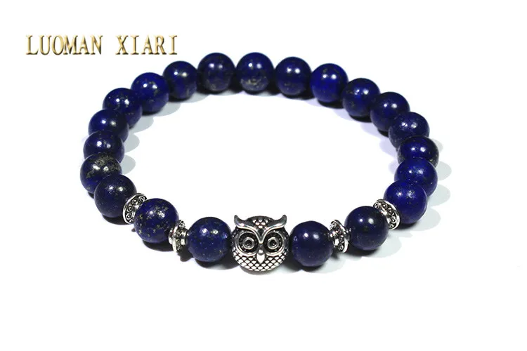 Сова Природный кристалл Ляпис Агат Howlite камень Браслеты для Для женщин Для мужчин Шарм ювелирных изделий стрейч энергетика йоги подарок 19 мм