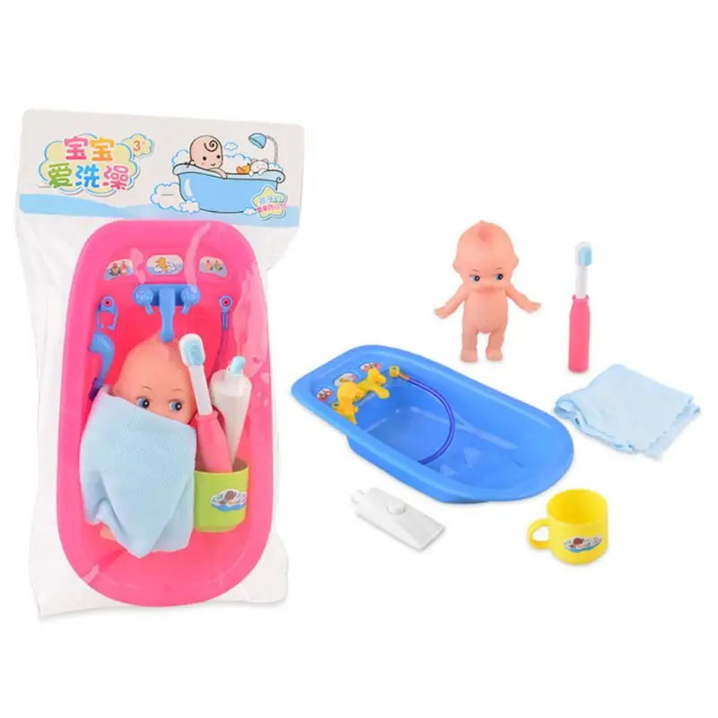 1 комплект, милый комбинезон с мини-Ванна Аксессуары для ванной комнаты Baby Doll зубная паста Зубная щётка полотенце для чашек набор для детей ролевые игры