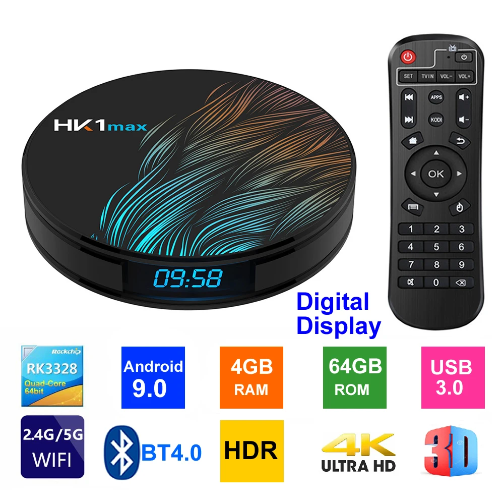 Android 9.0 Smart TV BOX HK1 MAX RK3328 Quad Core 4GB RAM 64GB ROM 2.4G/5G Dual WIFI USB3.0 Bluetooth 3D 4K HDR IPTV Set Top Box Android 9.0 Smart TV BOX HK1 MAX RK3328 Quad Core 4GB RAM 64GB ROM 2.4G/5G Dual WIFI USB3.0 Bluetooth 3D 4K HDR IPTV Set Top Box