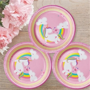 

32pcs 9inch Rainbow Unicorn Paper Plates Large 23cm Pink Unicorn Theme Princess Party Plates for Bridal Shower Wedding Decor