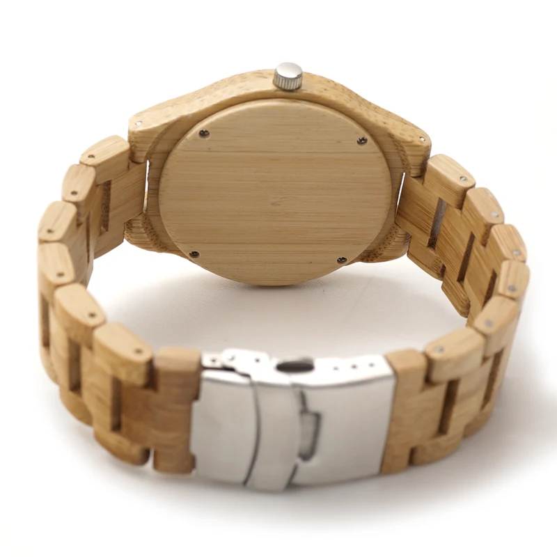 BOBO BIRD V-G26 Basic Mens Bamboo Wood Wristwatch Bamboo Face Green Second Quartz Watch with Bamboo Strap saat erkekler