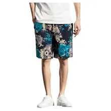 Womail новые мужские шаровары модные повседневные хлопковые льняные синие широкие шорты шаровары свободные шорты с принтом Прямая поставка Apr30