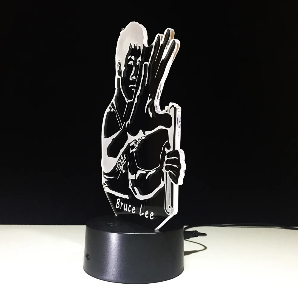 Брюс Ли кунг-фу Освещение для под Кухонные шкафы 3D лампа ночник 3D Светодиодная лампа ночник для детей