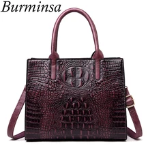 Burminsa Ретро крокодиловый узор женские сумки большой емкости Женские сумки через плечо мама подарок фиолетовый красный коричневый
