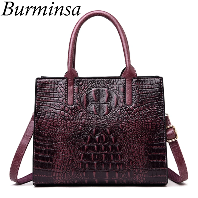 

Burminsa Retro Crocodile Pattern Women Handbags Large Capacity Ladies Shoulder Messenger Bags Mom Gift 2019 Purple Red Brown