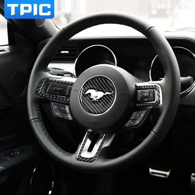 For Ford Mustang Carbon Fiber Steering Wheel Emblem 3D Car Stickers Car