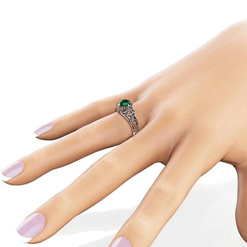 Gothic Green Crystal Cubic Zirconis Wedding Ring With White Silver Color CZ Stone Rings for Women Party Jewelry Gift anillos