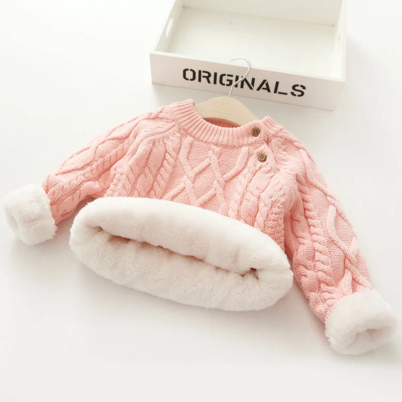 Cena Sweter dziecięcy 1 T 6 T pure color jesienno zimowa chłopiec dziewczynka dzieciak gruby dziergany dół bluzki z golfem Plus aksamitny sweter sweter