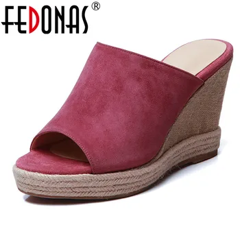 

FEDONAS Women Casual High Heels Genuine Leather Concise Sandals Wedge Heel Fashion Confortable Shoes Woman Platform Style Shoes