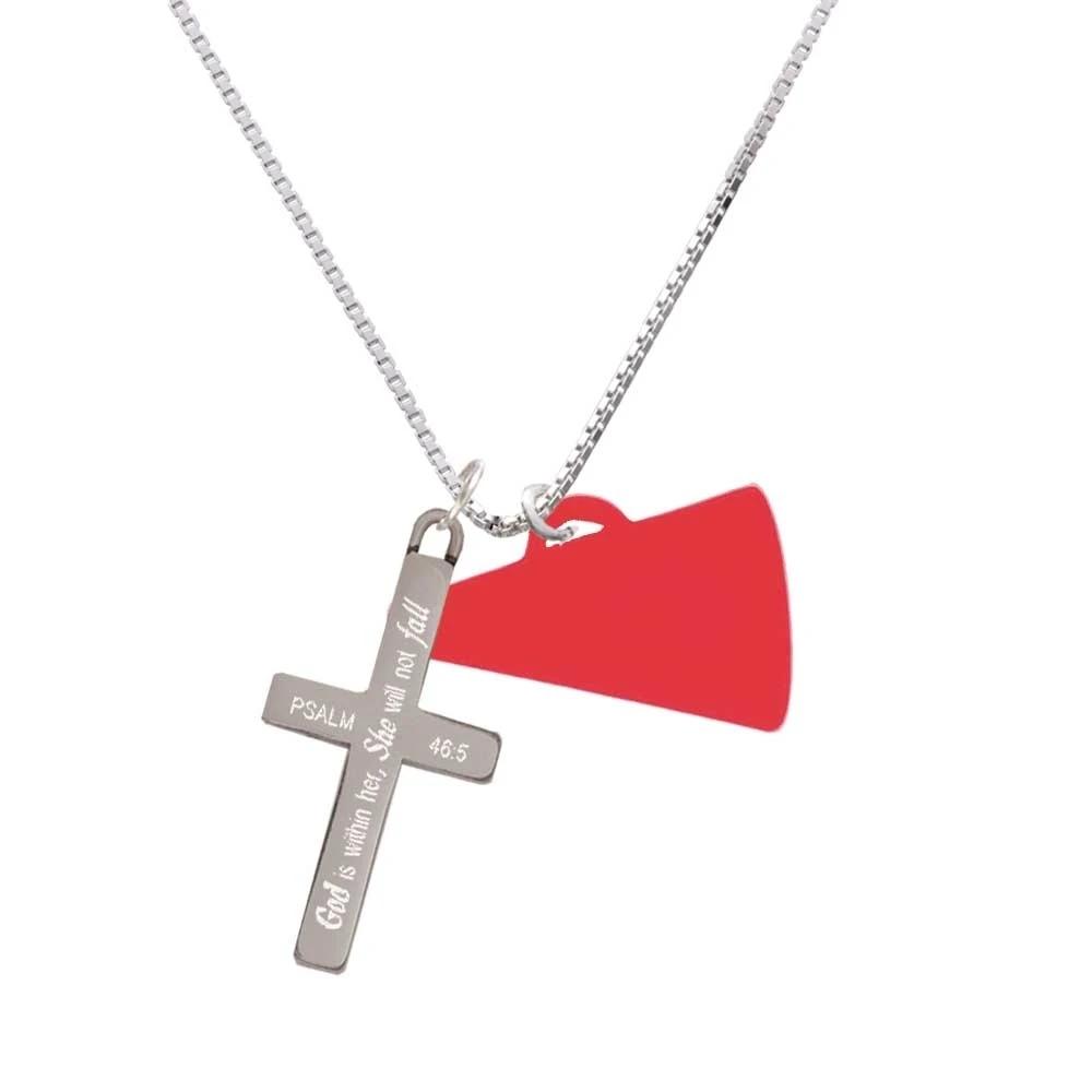 Acrylic 1.25 Red Megaphone - She will not Fall - Cross Necklace