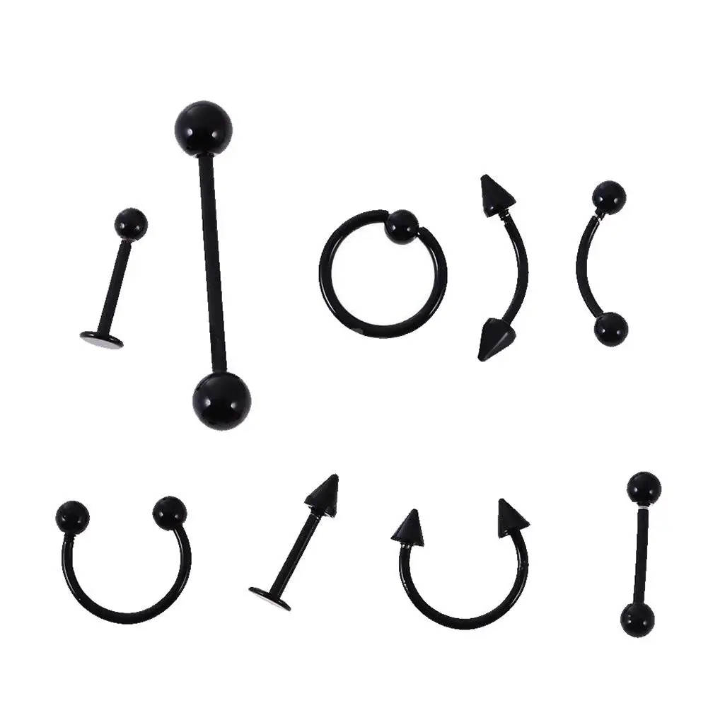 

HOT SALE! 9Pcs/Set Eyebrow Navel Belly Tongue Nose Lip Barbell Bar Ring Body Piercing Tool