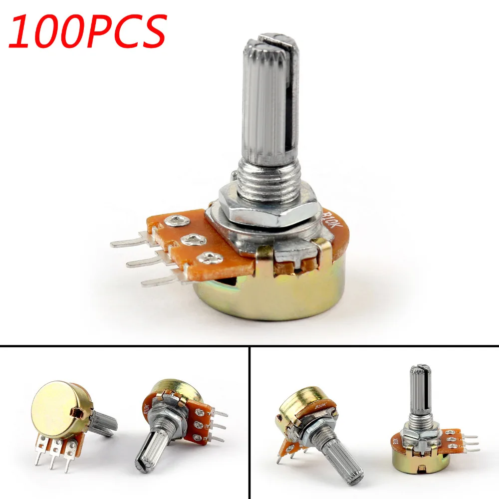 

Areyourshop 100PCS B103 B10K 10K Ohm 3Pin Adjustment Single Linear Rotary Potentiometer 20MM Connector Switches