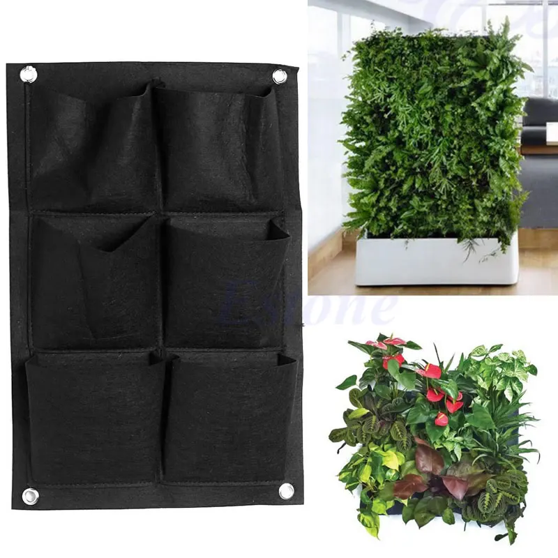 

6 Pockets Vertical Garden Wall Planter Hanging Planting Bag FOR Herbs Z07 Drop Shipping