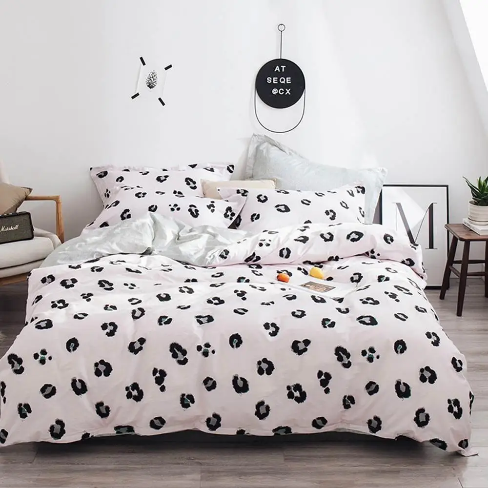 

2019 Brief Leopard Print Cartoon Bed Cover Soft Cotton Bedlinens Twin Queen King Duvet Cover Set Bedspread Pillowcases