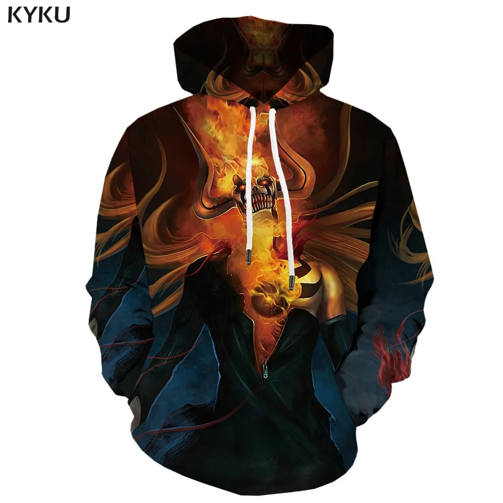 KYKU Brand Skull Hoodie Men Skeleton Hooded Casual War Hoody Anime Harajuku 3d Printed Gothic Sweatshirt Printed Unisex Hip Hop