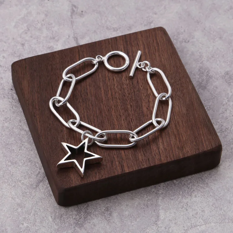 

Wholesale S925 Sterling Silver Jewelry Men And Women Fashion Retro Thai Silver Jewelry Chain Five-pointed Star Creative Bracelet