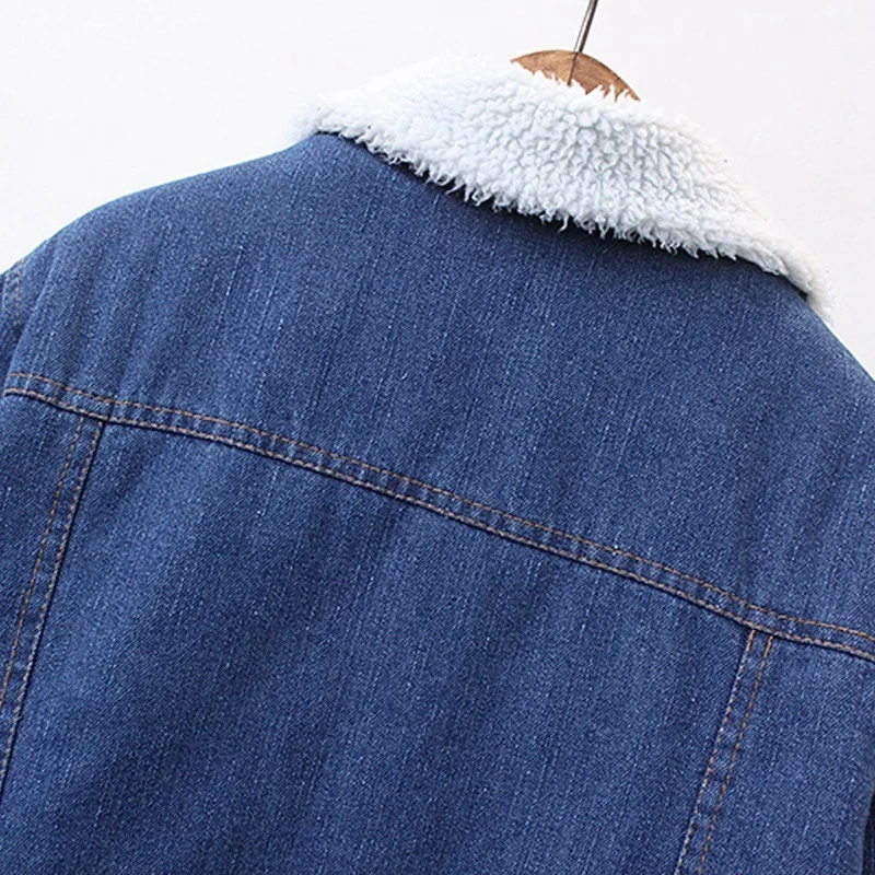 Coréen Jeans Femme Bf D'agneau Augmenter Femelle Denim Hiver Cowboy Blue Cottonwomen Fourrure De Manteau Faux Automne Épais Survêtement Veste Lâche qBnwPq17