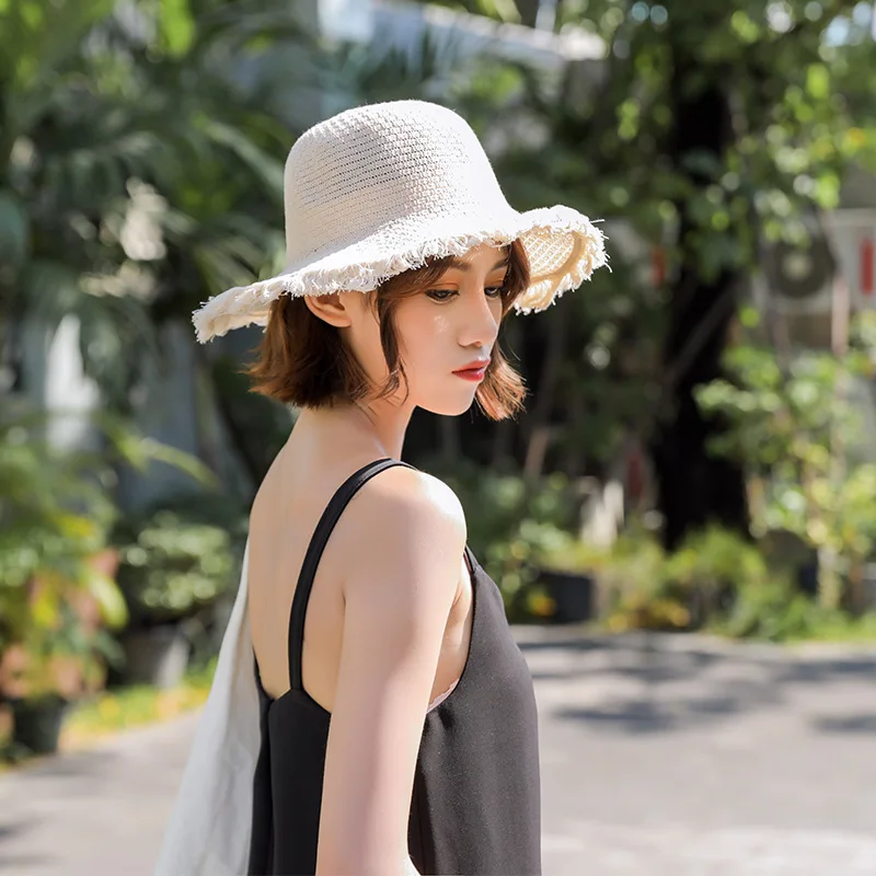 Новая мода пляжная шляпа от солнца Sunhat Новый 2019 однотонные кисточки летняя соломенная шляпа Корейский Для женщин версии прилив