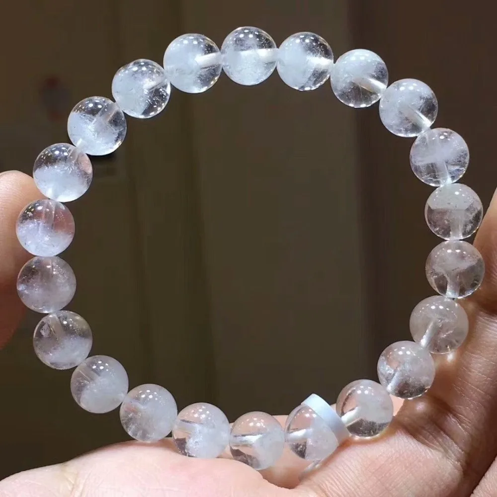 

Natural White Phantom Quartz Crystal 8mm Round Beads Woman Man Bracelets Bangle Phantom Bracelet Certificate AAAAAA