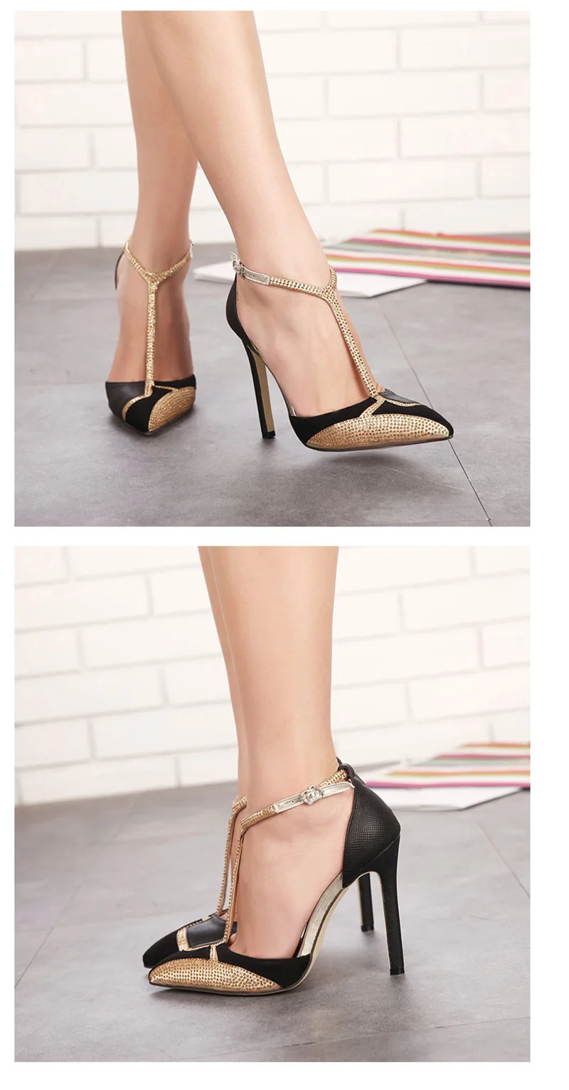 Стильная женская обувь женские туфли на высоком каблуке с острым носком г. женские туфли на выход Элитный бренд на очень высоком каблуке золотистый и черный B072