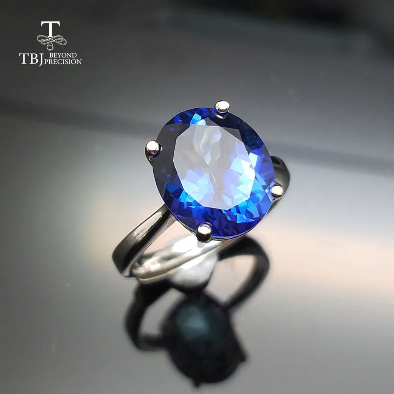 

TBJ,big size 5.5ct coated blue topaz women ring in 925 silver gemstone jewelry simple and elegant gemstone ring for girl as gift