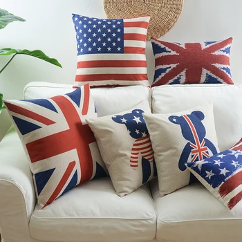 

England Simple Cartoon Bear Stripe Pattern Thick Linen Cushion Cover Home Decorative Pillow Case Sofa Chair Waist Pillow cover