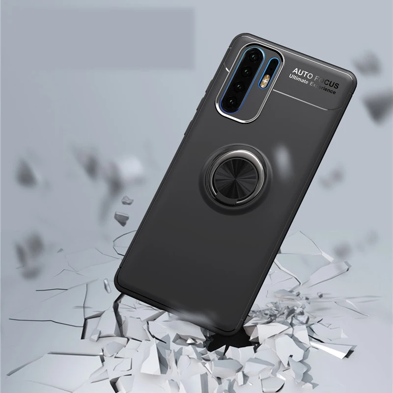 

Silicone Shockproof Soft TPU Finger Ring Stand Magnetic Car Holder Back Cover For Huawei P30 Pro P30 Lite
