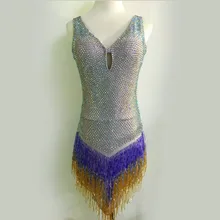 Стиль Костюмы для латинских танцев сексуальные алмазные глубокий v-образный вырез латинские танцевальные платья для женщин конкурс латиноамериканских танцев платья F78 S-4XL