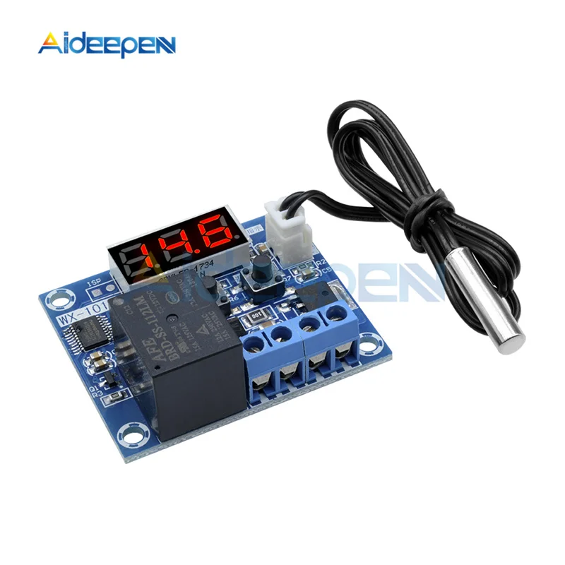

WX-101W DC 12V LED Digital Temperature Control Thermostat Switch 1 Channel Relay Output Module G2-005 Sensor -40-120C 12A Red