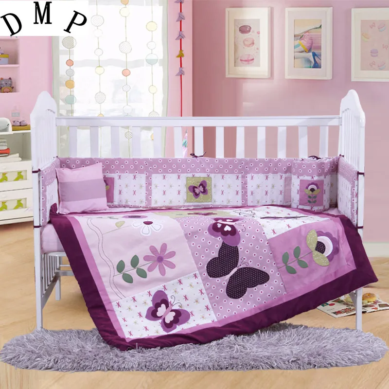 7PCS Embroidery 100% cotton baby cot bedding sets baby crib sheet ,include(bumper+duvet+sheet+pillow)