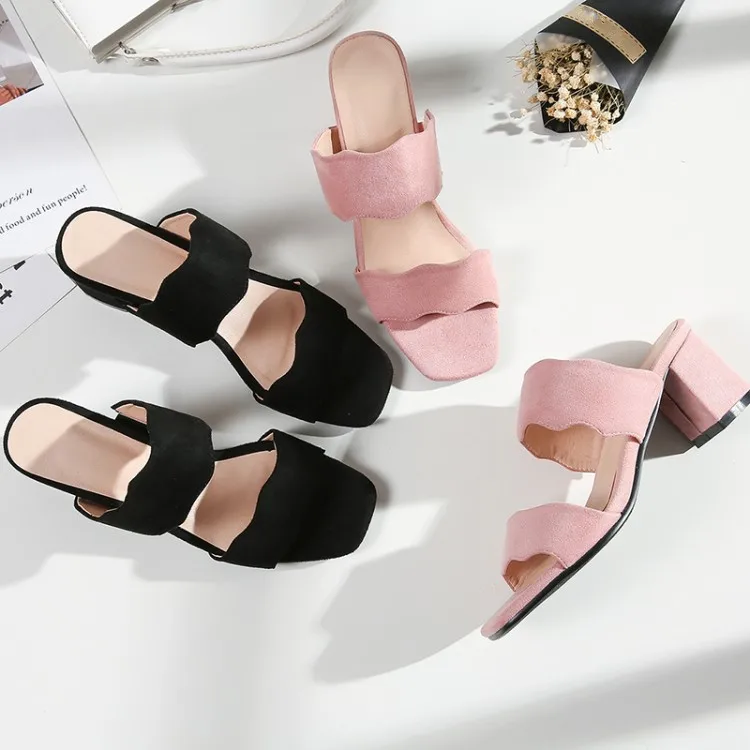 

Modis Slippers Summer Ladies Leather Heels Plus Size Rubber Mules Female Outside Korean Slides Spring Large Slipon Outdoor